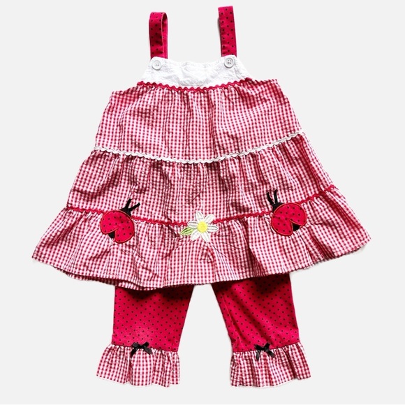 Nannette Girl’s Ladybug 2–Piece Ladybug Outfit 6 red gingham ruffle sleeveless - Picture 13 of 13